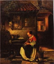 Henri Leys Woman Plucking a Chicken in a Courtyard oil painting image
